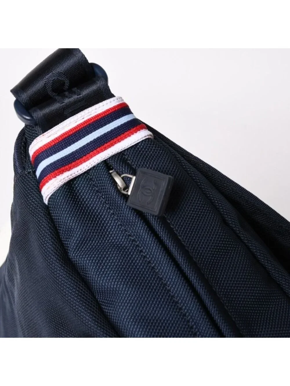 Chanel Sports Line Shoulder Bag CC Logo Navy Ivory Silver